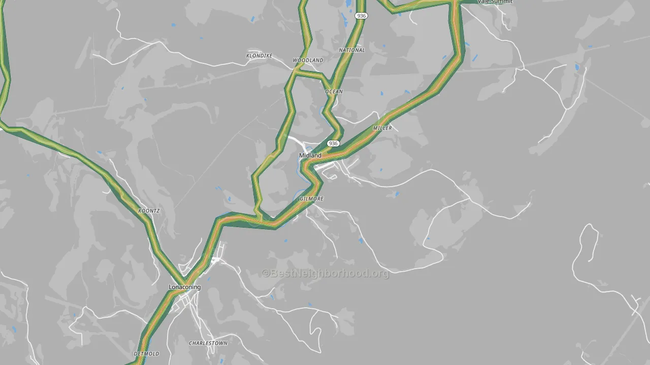 Midland, MD Map of Noise Levels in Midland