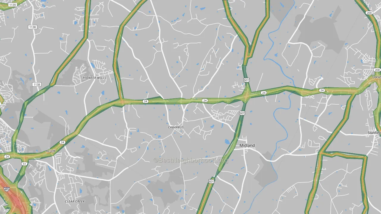 Midland, NC Map of Noise Levels in Midland