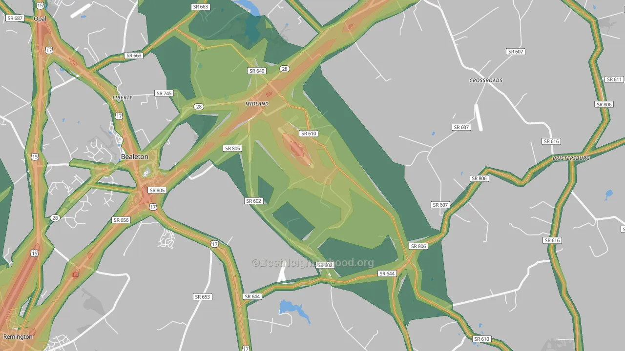 Midland, VA Map of Noise Levels in Midland