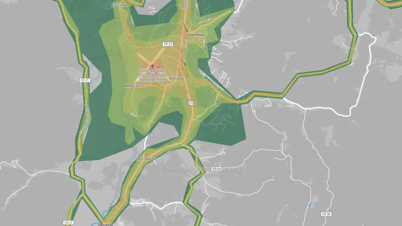 Midland, WV Map of Noise Levels in Midland