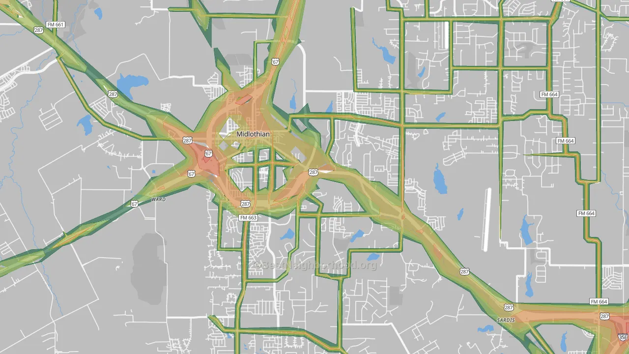 Midlothian, TX Map of Noise Levels in Midlothian