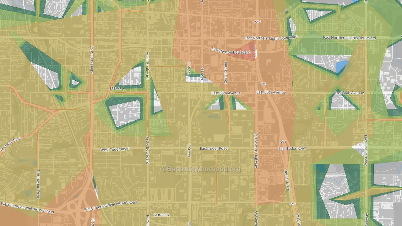 Midtown, Anchorage, AK Map of Noise Levels in Midtown