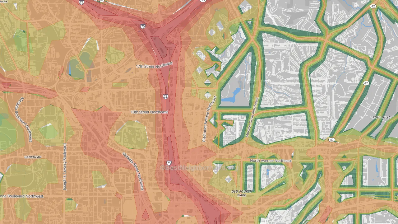 Midtown Atlanta, Atlanta, GA Map of Noise Levels in Midtown Atlanta