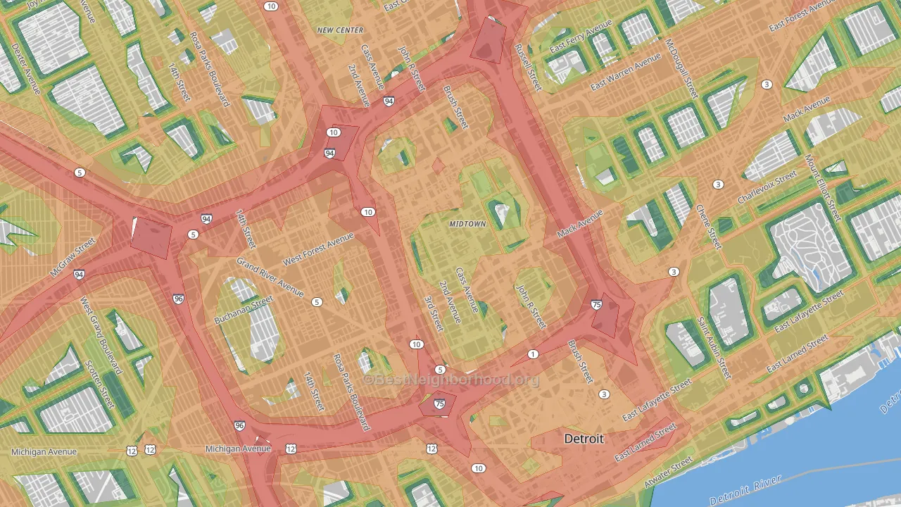 Midtown-Detroit, Detroit, MI Map of Noise Levels in Midtown-Detroit