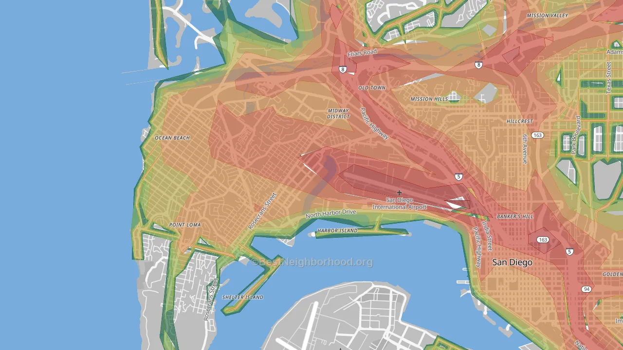 Midtown District, San Diego, CA Map of Noise Levels in Midtown District