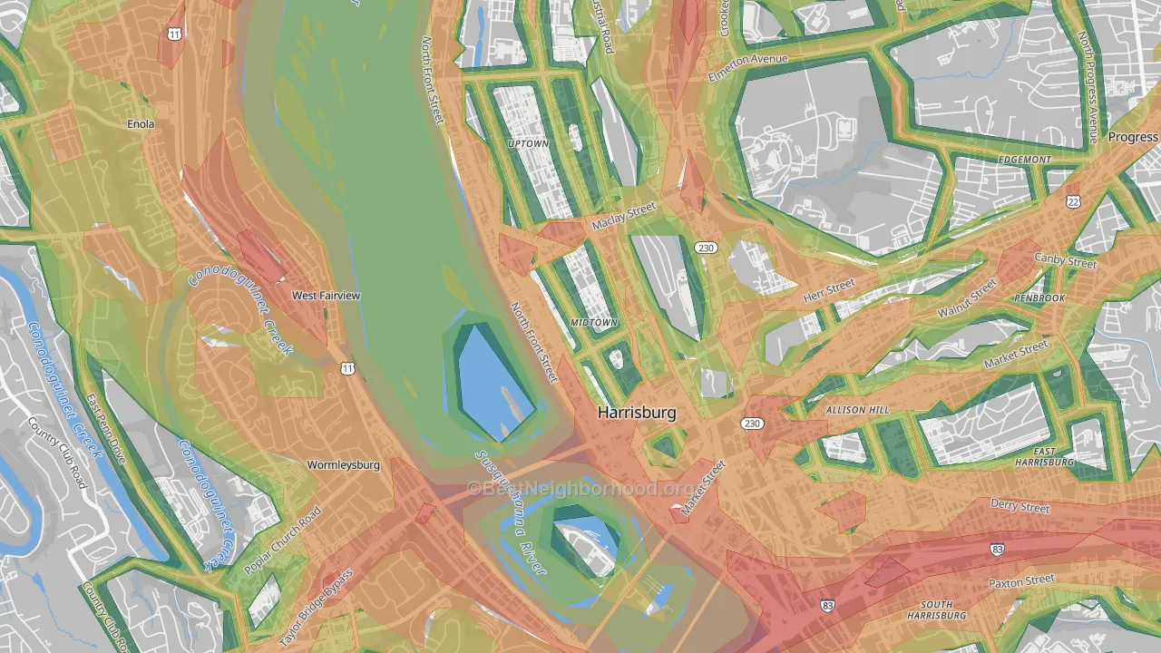 Midtown Harrisburg, Harrisburg, PA Map of Noise Levels in Midtown Harrisburg