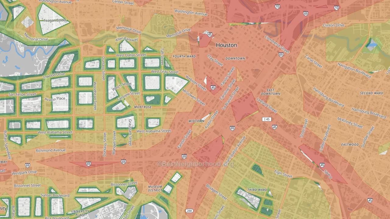Midtown, Houston, TX Map of Noise Levels in Midtown