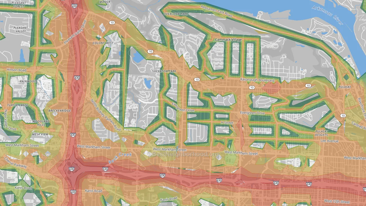 Midtown, Little Rock, AR Map of Noise Levels in Midtown