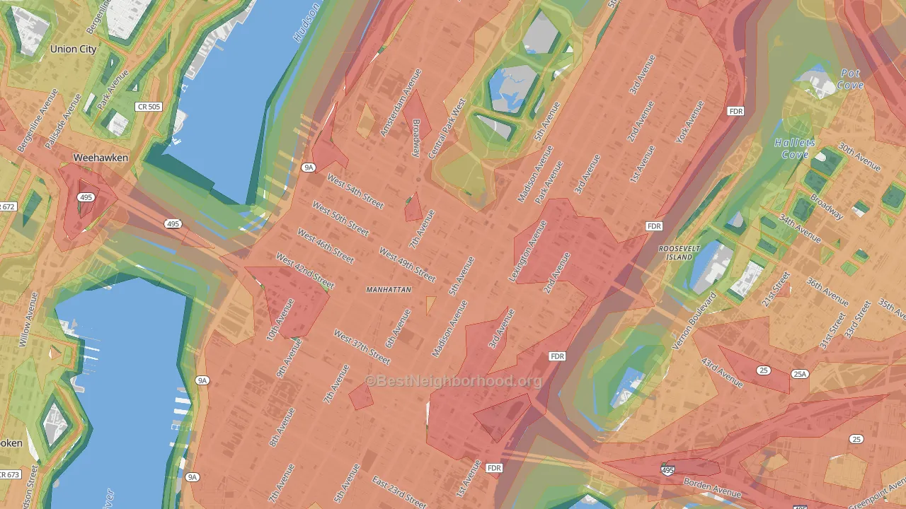 Midtown, Manhattan, NY Map of Noise Levels in Midtown
