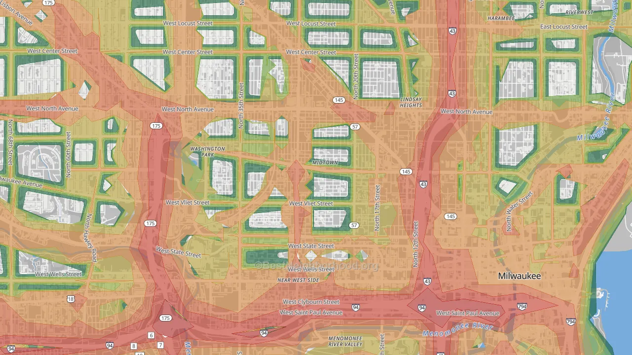 Midtown, Milwaukee, WI Map of Noise Levels in Midtown