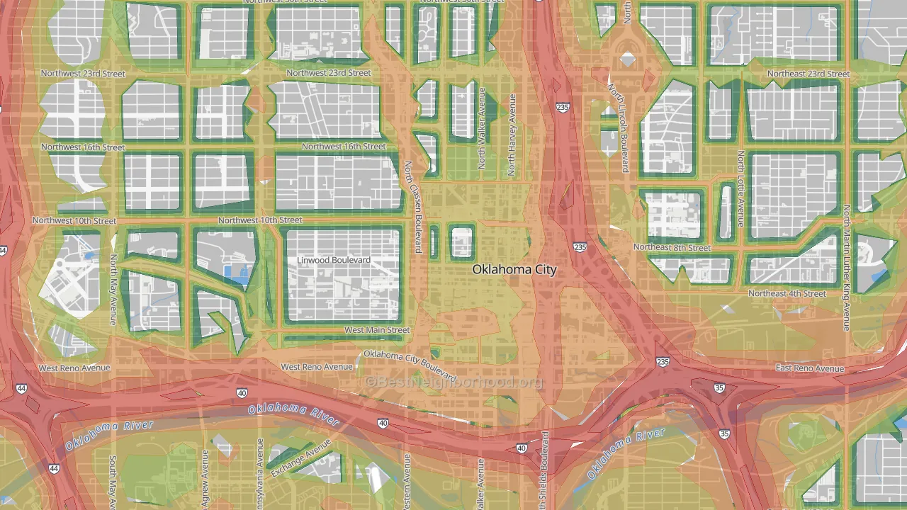Midtown, Oklahoma City, OK Map of Noise Levels in Midtown