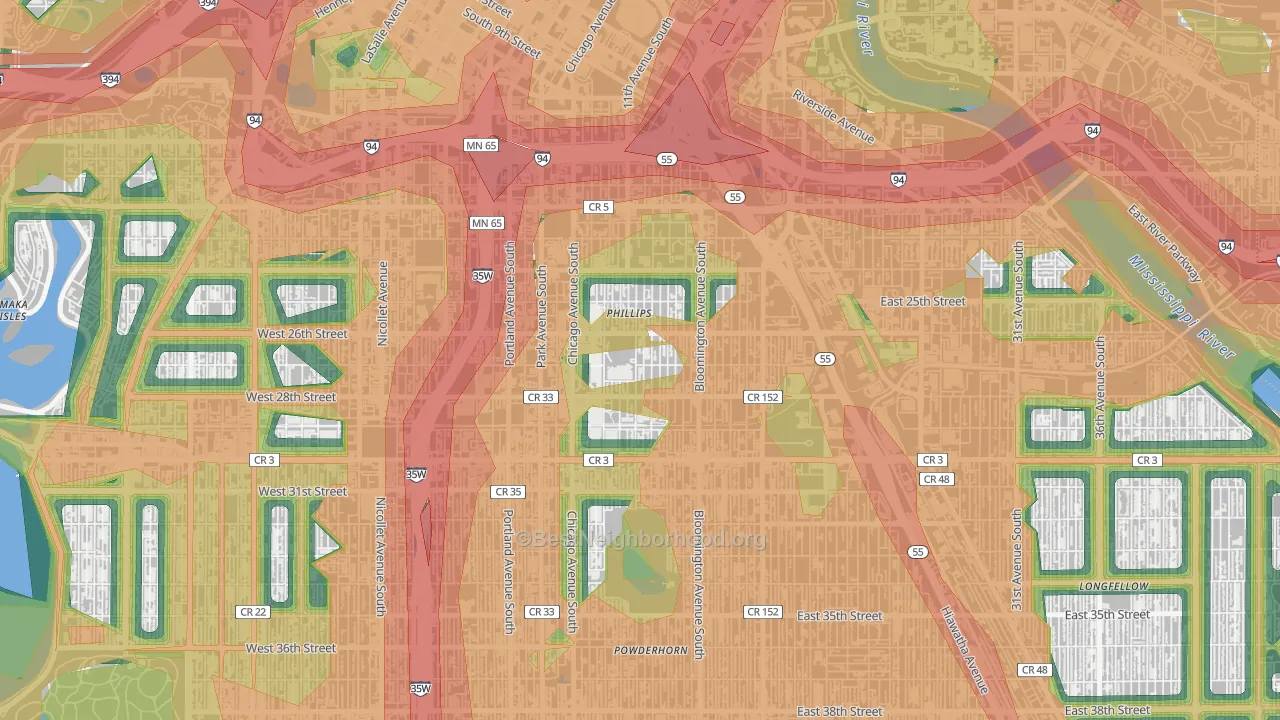 Midtown Phillips, Minneapolis, MN Map of Noise Levels in Midtown Phillips