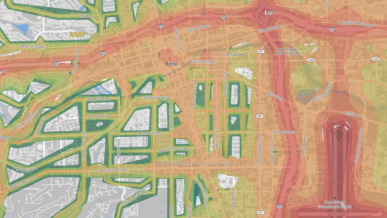 Midtown, Reno, NV Map of Noise Levels in Midtown