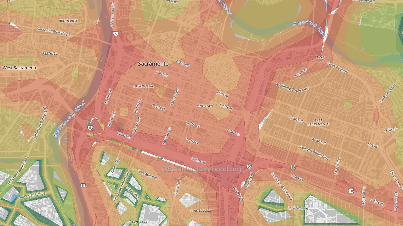 Midtown, Sacramento, CA Map of Noise Levels in Midtown