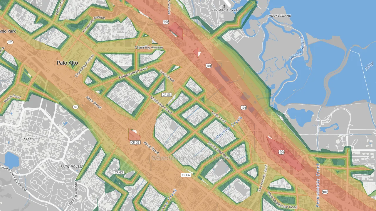Midtown-San Jose, Palo Alto, CA Map of Noise Levels in Midtown-San Jose