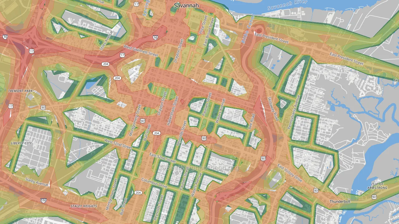 Midtown Savannah, Savannah, GA Map of Noise Levels in Midtown Savannah