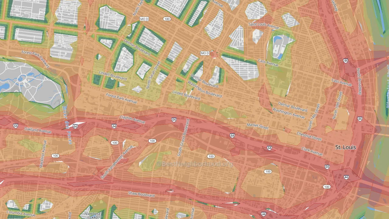 Midtown St. Louis, St. Louis, MO Map of Noise Levels in Midtown St. Louis