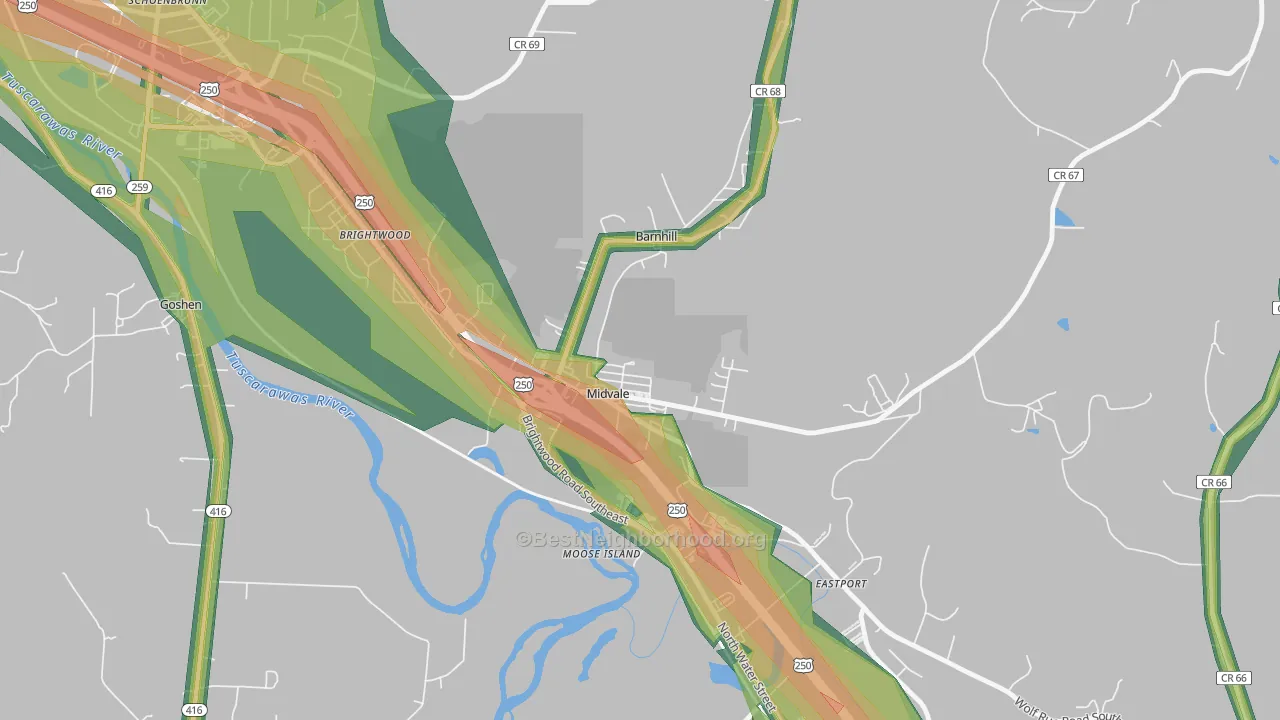 Midvale, OH Map of Noise Levels in Midvale