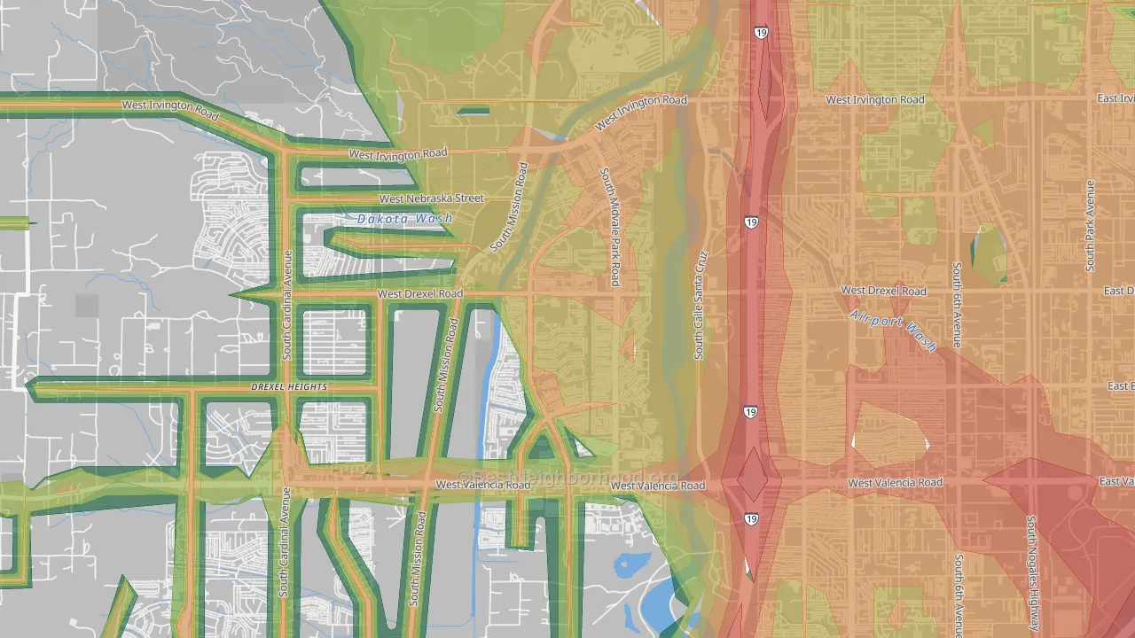 Midvale Park, Tucson, AZ Map of Noise Levels in Midvale Park