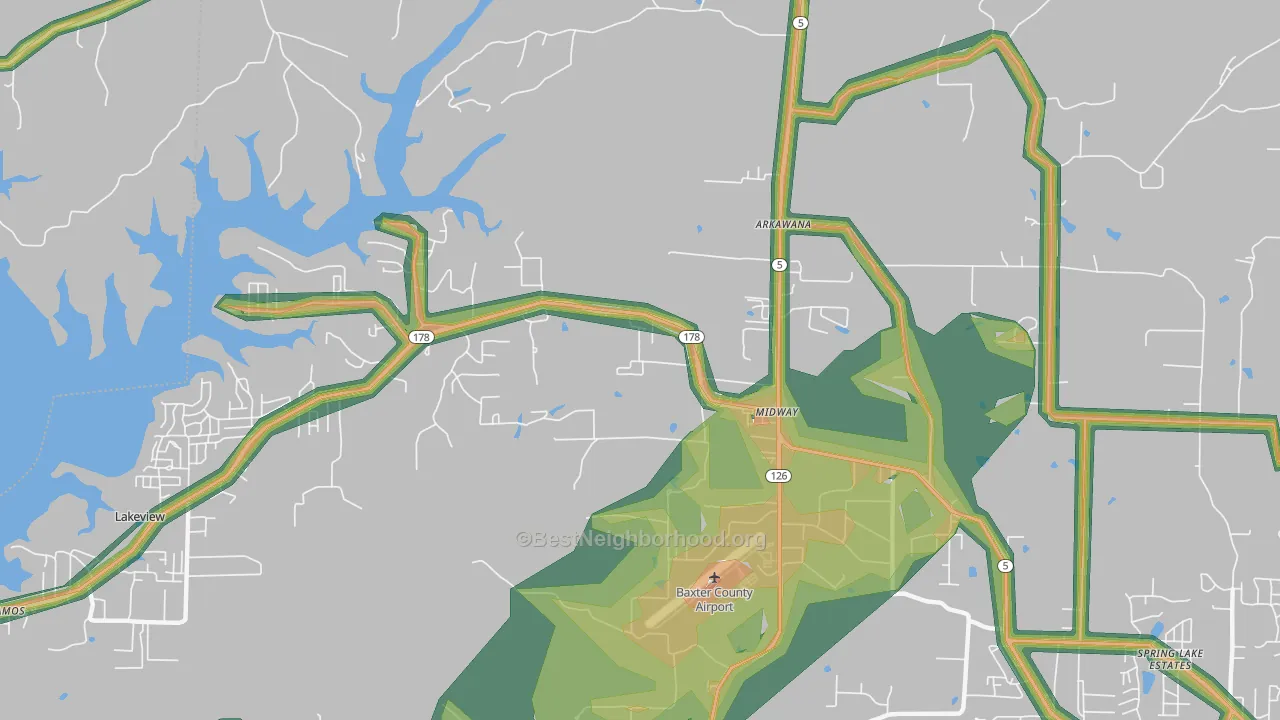 Midway, AR Map of Noise Levels in Midway