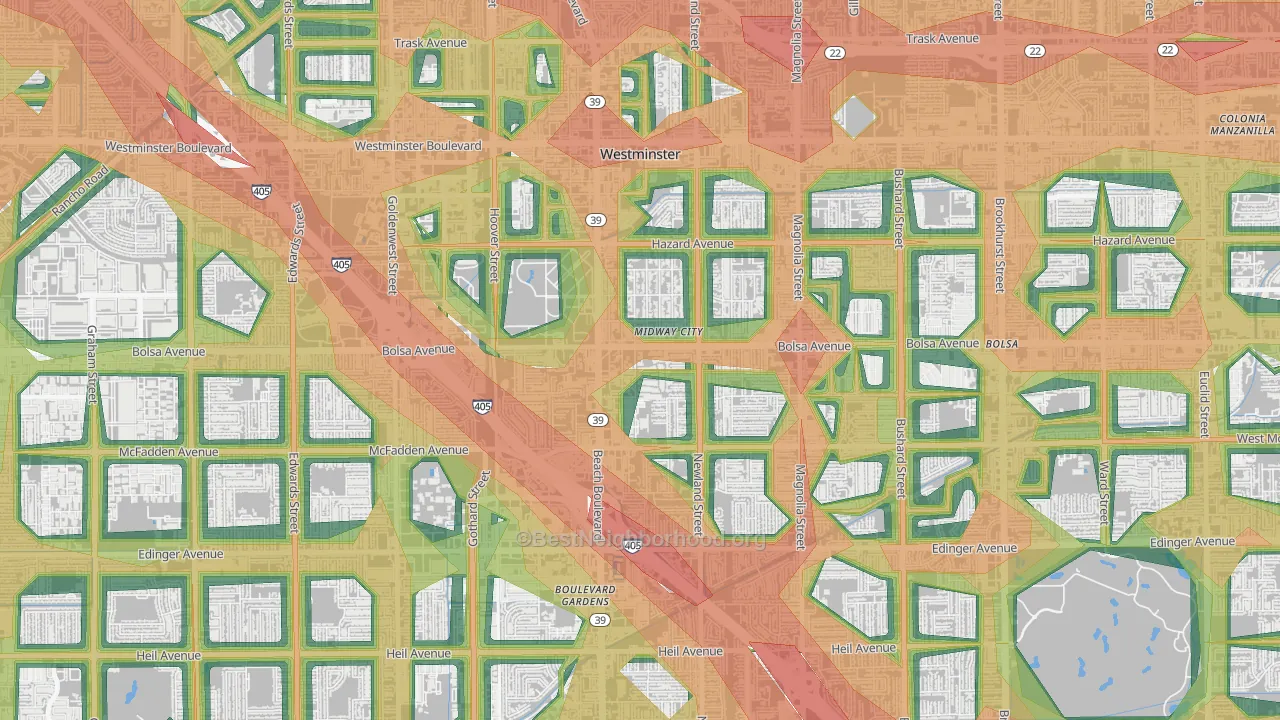 Midway City, CA Map of Noise Levels in Midway City
