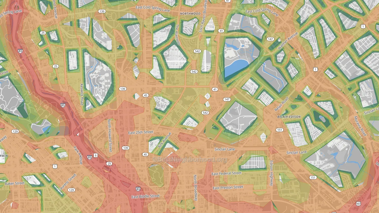 Midway-Coldstream, Baltimore, MD Map of Noise Levels in Midway-Coldstream