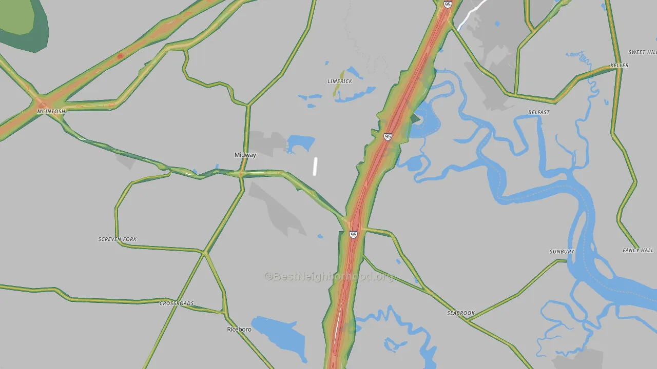 Midway, GA Map of Noise Levels in Midway