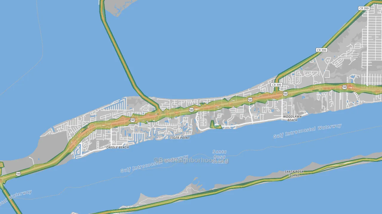 Midway, Gulf Breeze, FL Map of Noise Levels in Midway