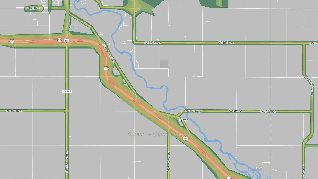 Midway, IA Map of Noise Levels in Midway