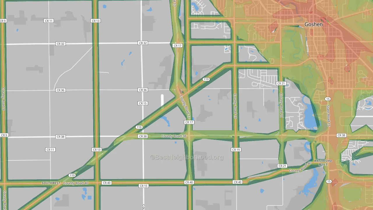 Midway, IN Map of Noise Levels in Midway