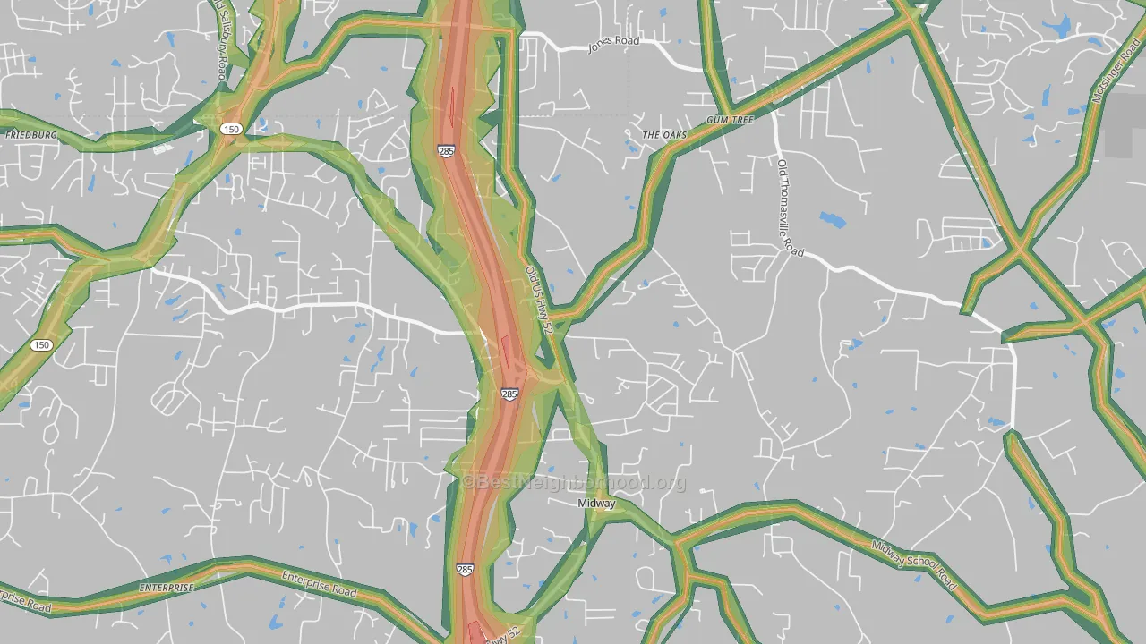 Midway, NC Map of Noise Levels in Midway