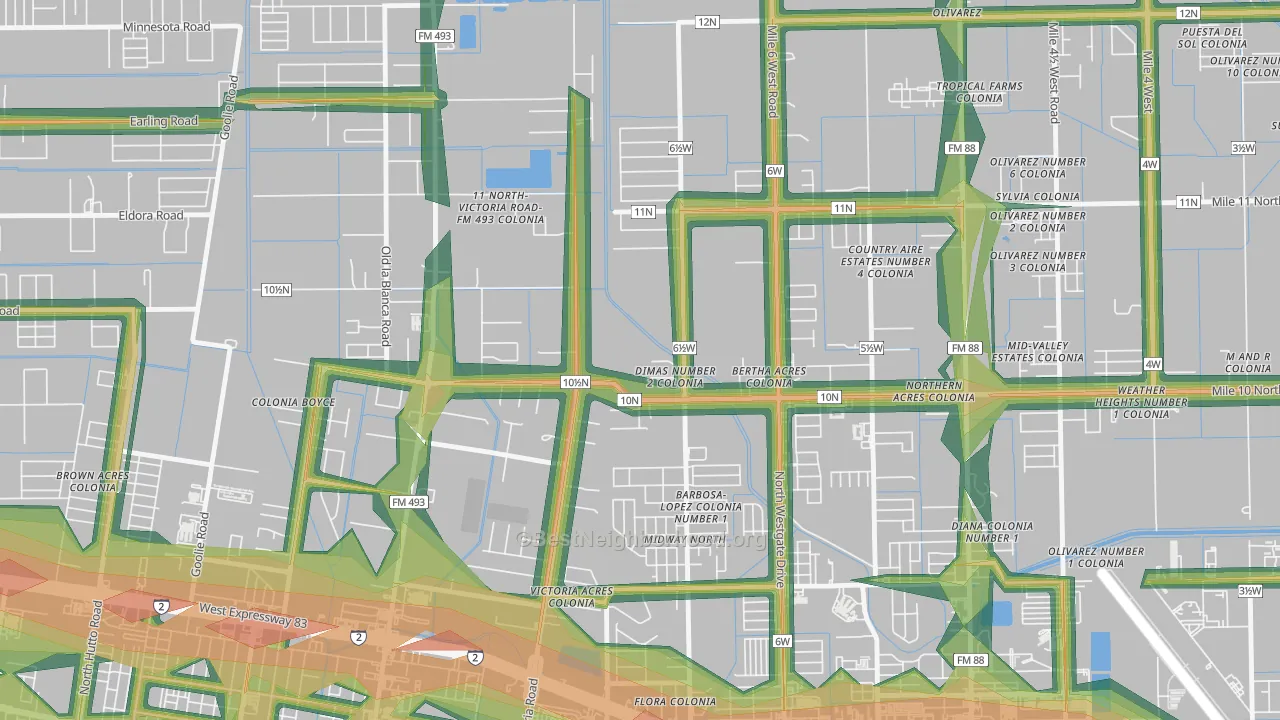 Midway North, TX Map of Noise Levels in Midway North
