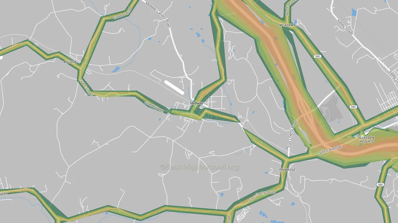 Midway, PA Map of Noise Levels in Midway