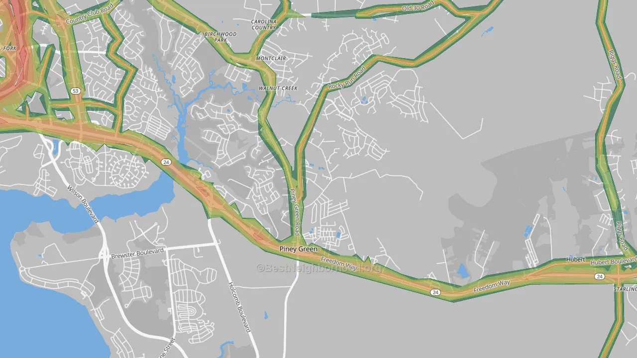 Midway Park, NC Map of Noise Levels in Midway Park