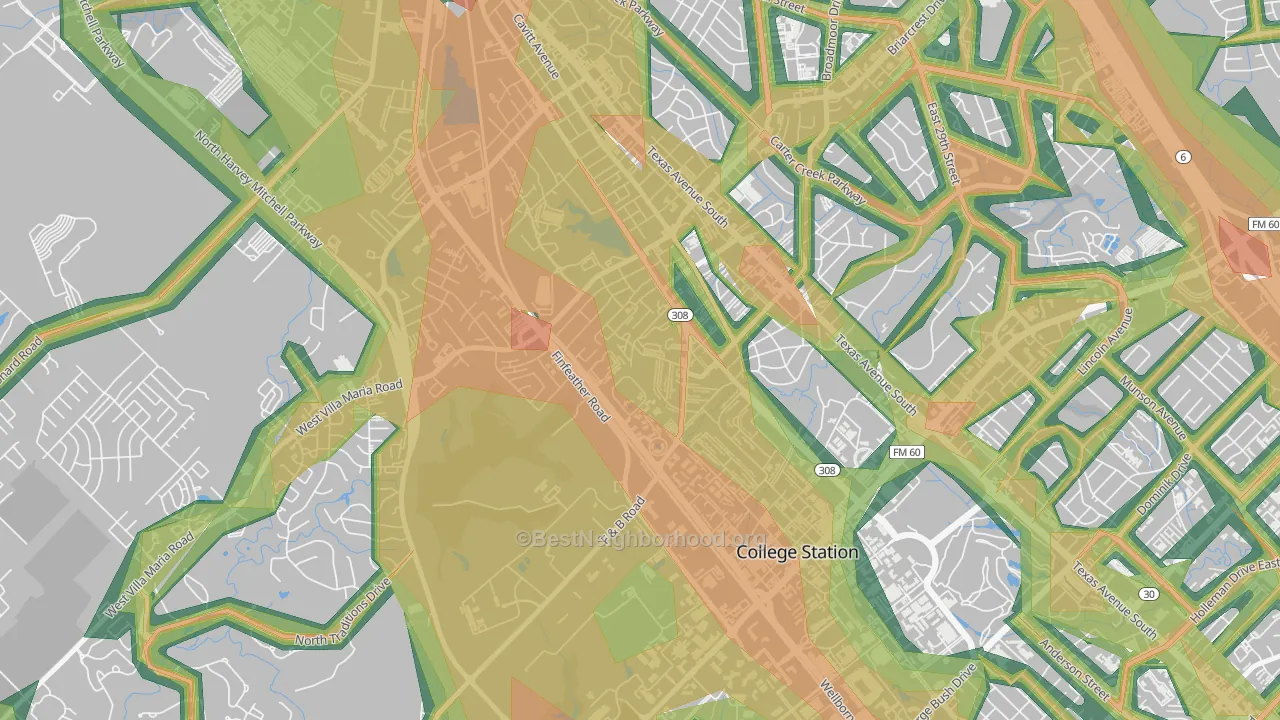 Midway Place, Bryan, TX Map of Noise Levels in Midway Place