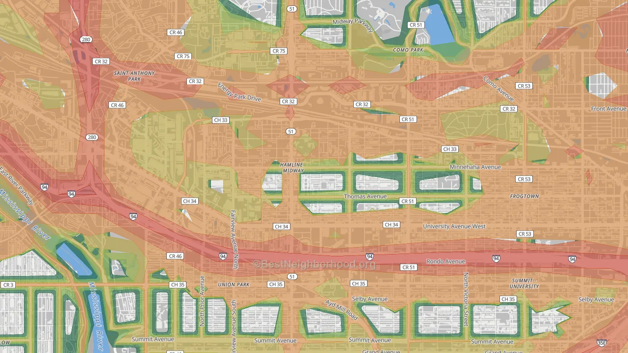 Midway, St. Paul, MN Map of Noise Levels in Midway