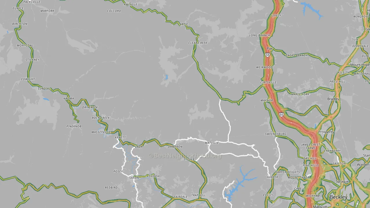 Midway, WV Map of Noise Levels in Midway