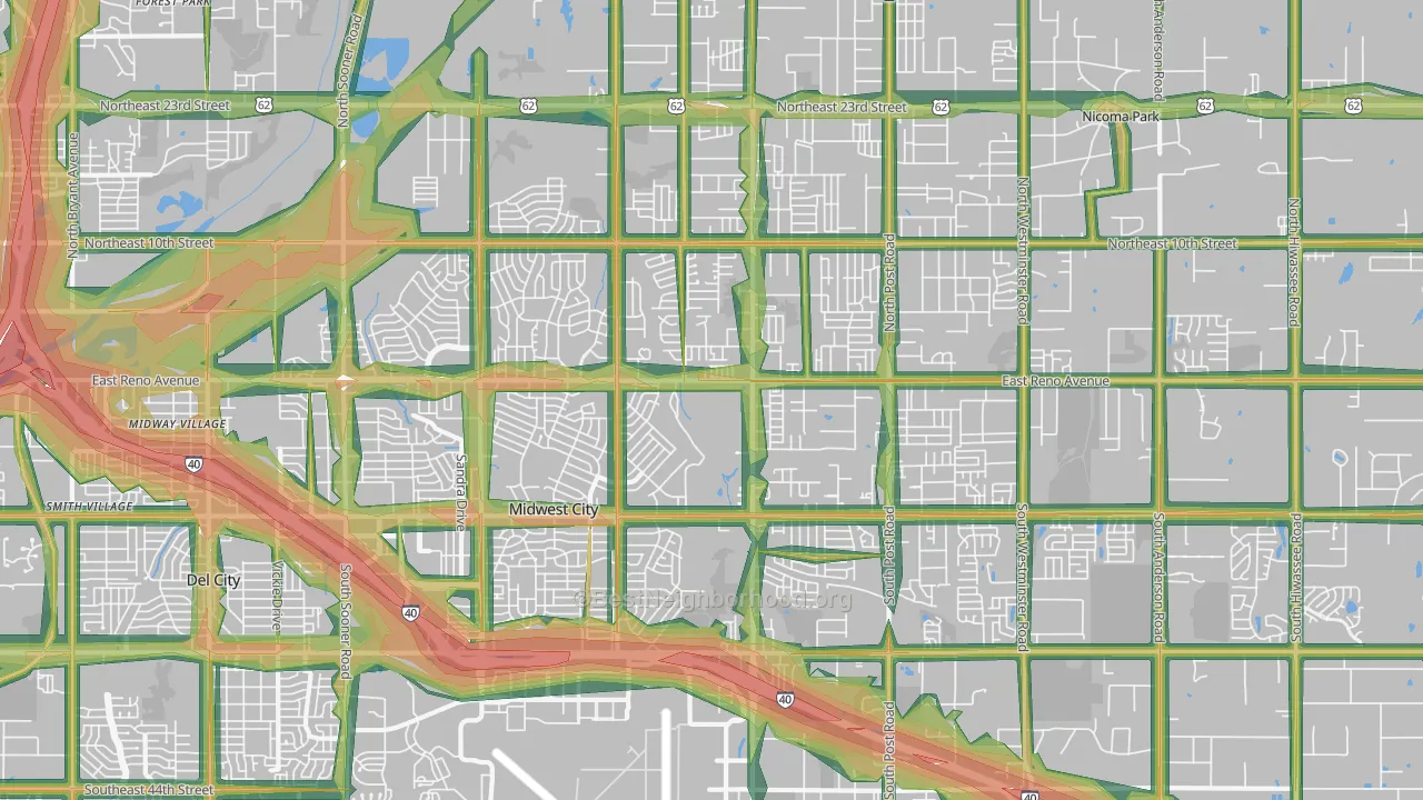 Midwest City, OK Map of Noise Levels in Midwest City