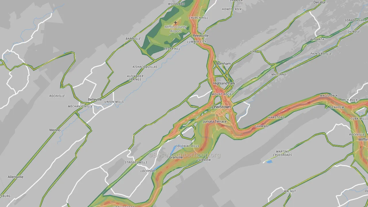 Mifflin County, PA Map of Noise Levels in Mifflin County