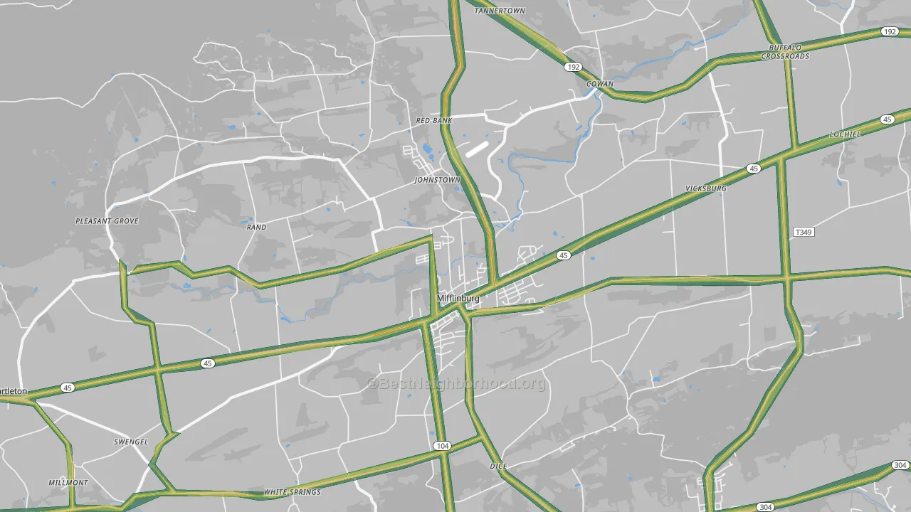 Mifflinburg, PA Map of Noise Levels in Mifflinburg