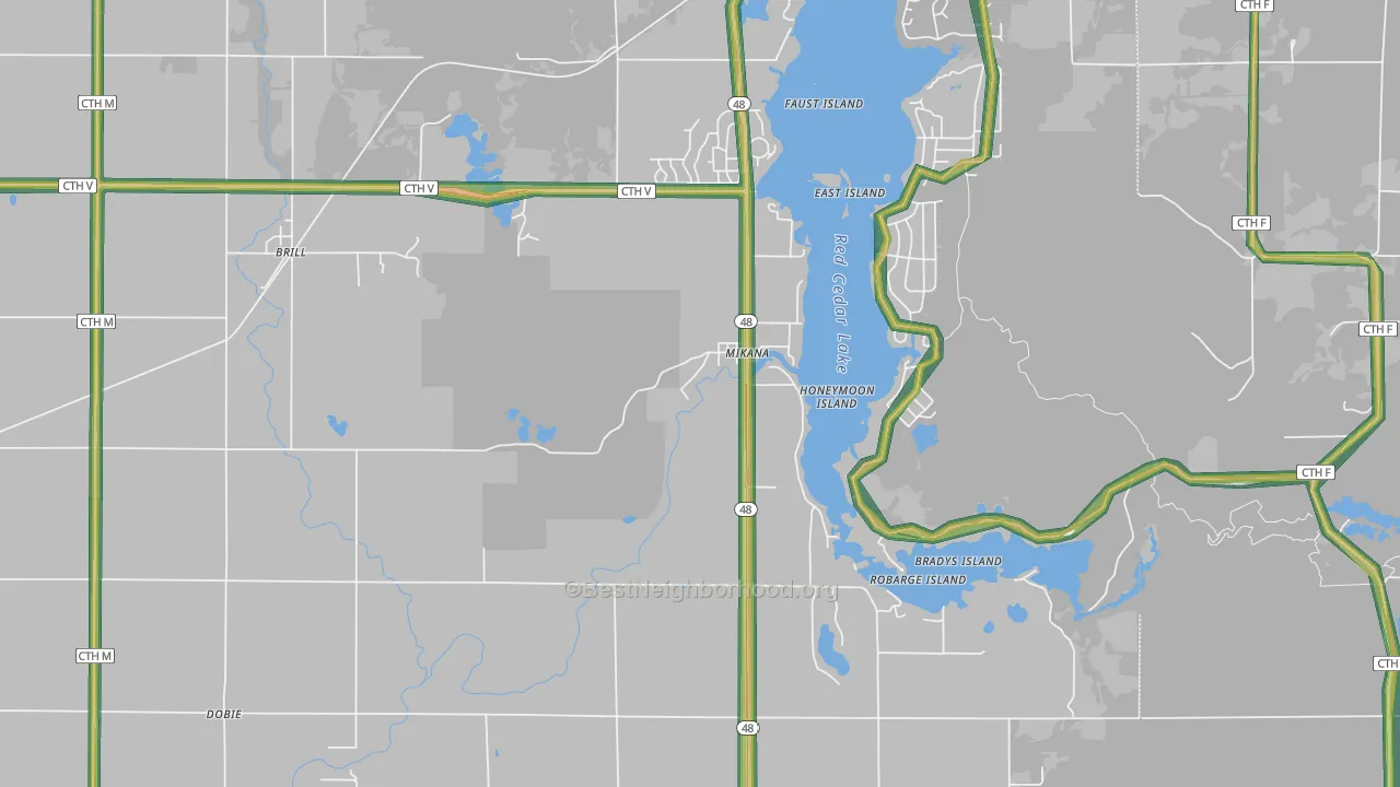 Mikana, WI Map of Noise Levels in Mikana