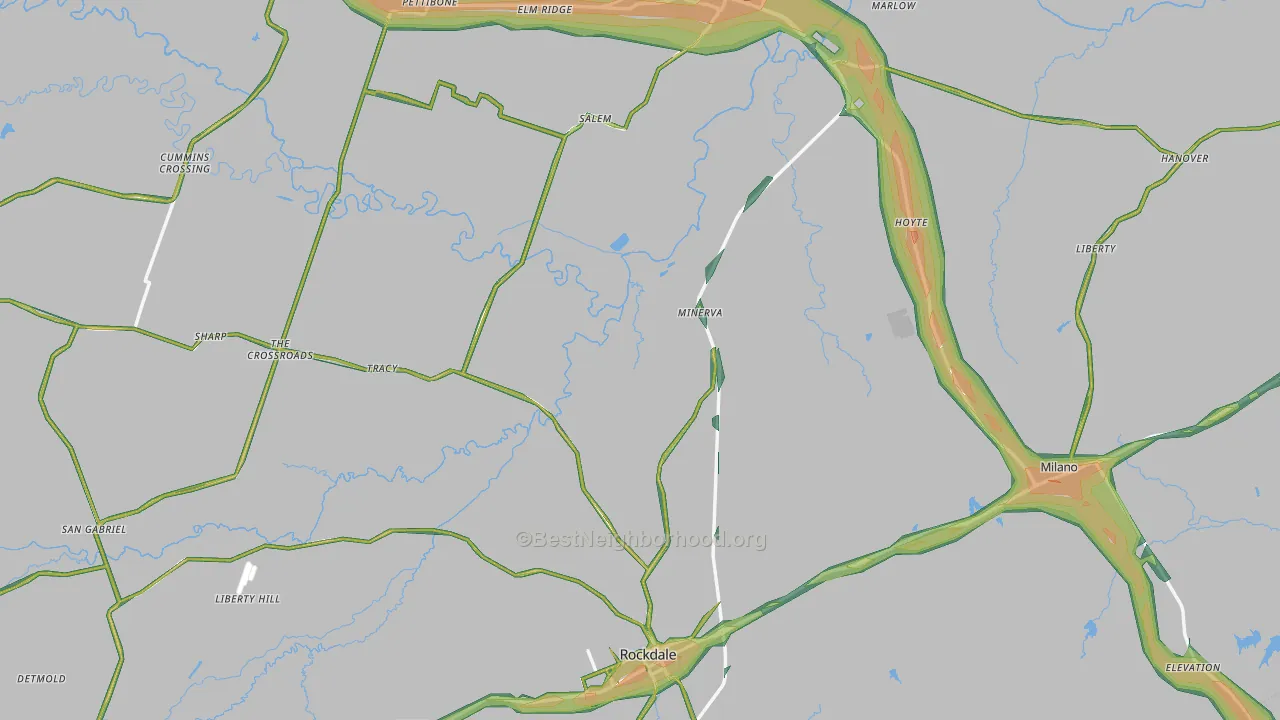 Milam County, TX Map of Noise Levels in Milam County