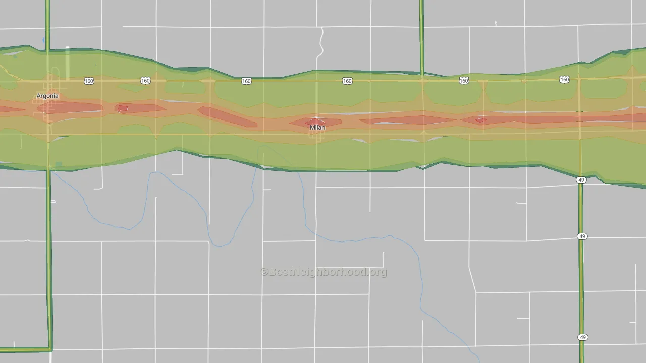 Milan, KS Map of Noise Levels in Milan