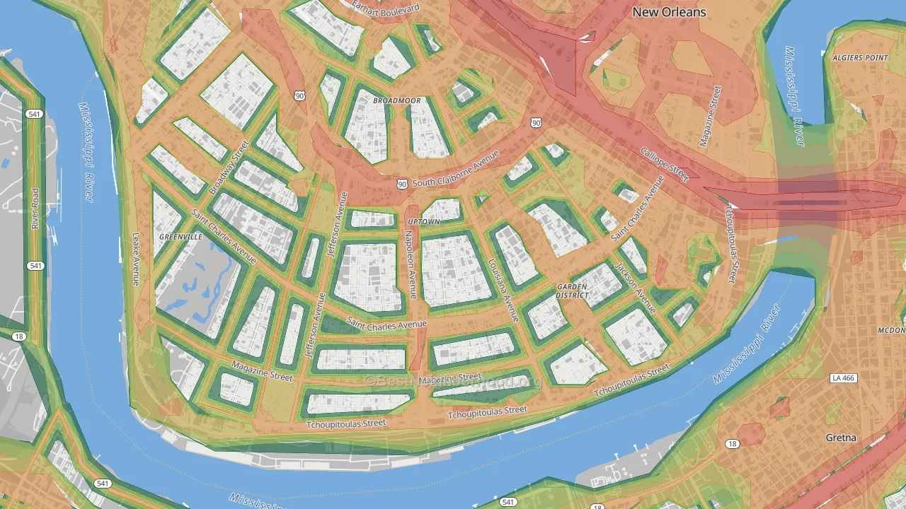 Milan, New Orleans, LA Map of Noise Levels in Milan