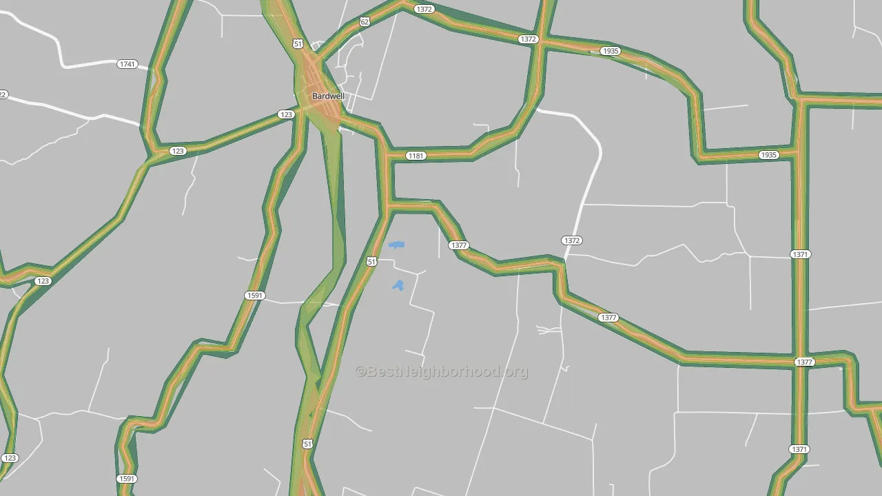 Milburn, KY Map of Noise Levels in Milburn