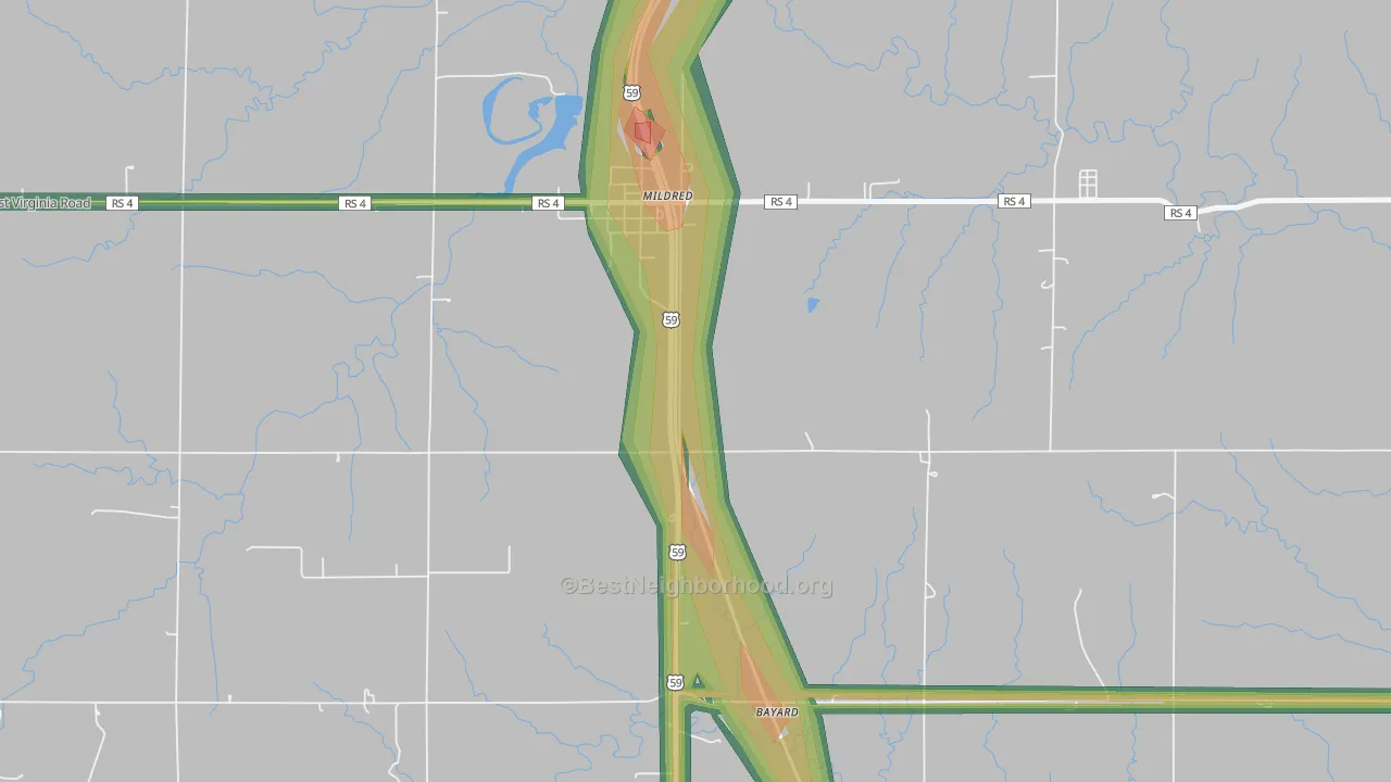 Mildred, KS Map of Noise Levels in Mildred