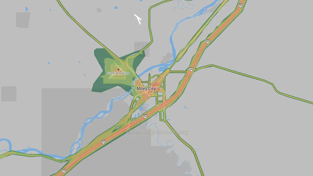 Miles City, MT Map of Noise Levels in Miles City