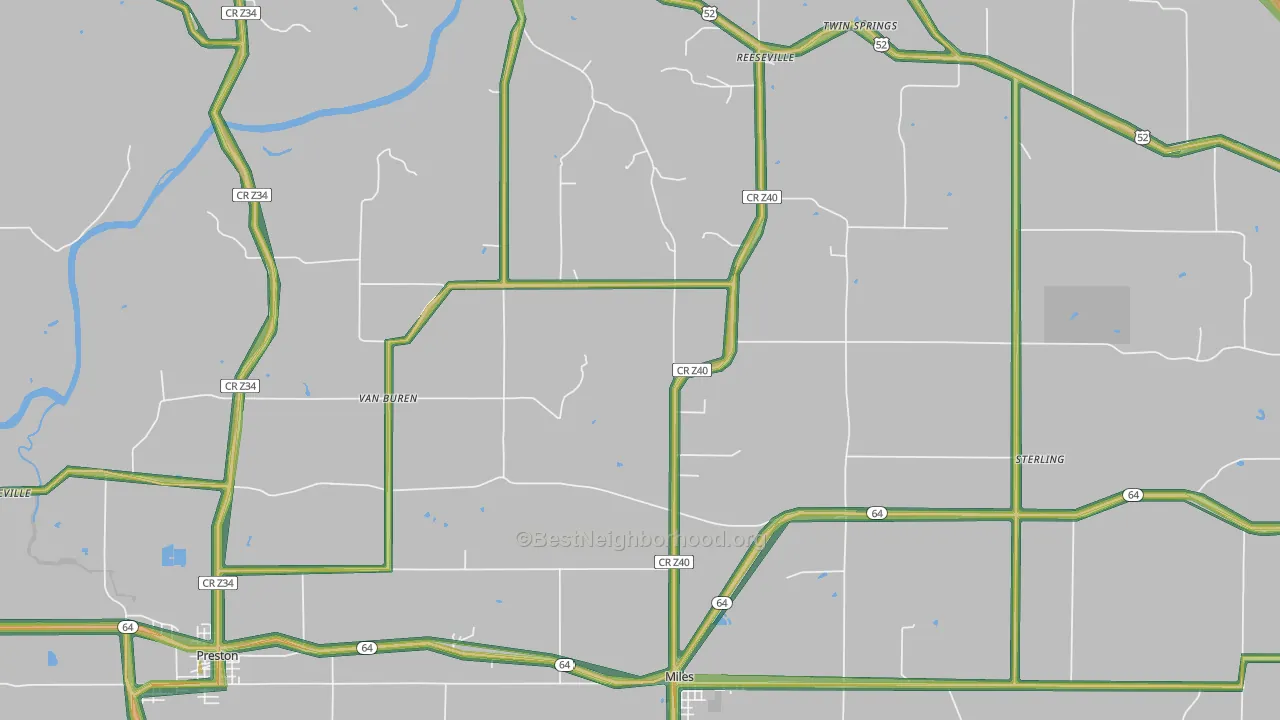 Miles, IA Map of Noise Levels in Miles