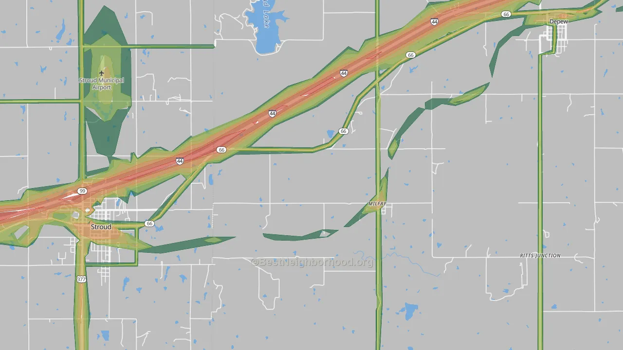 Milfay, OK Map of Noise Levels in Milfay