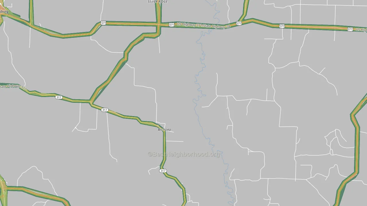 Milford, AR Map of Noise Levels in Milford